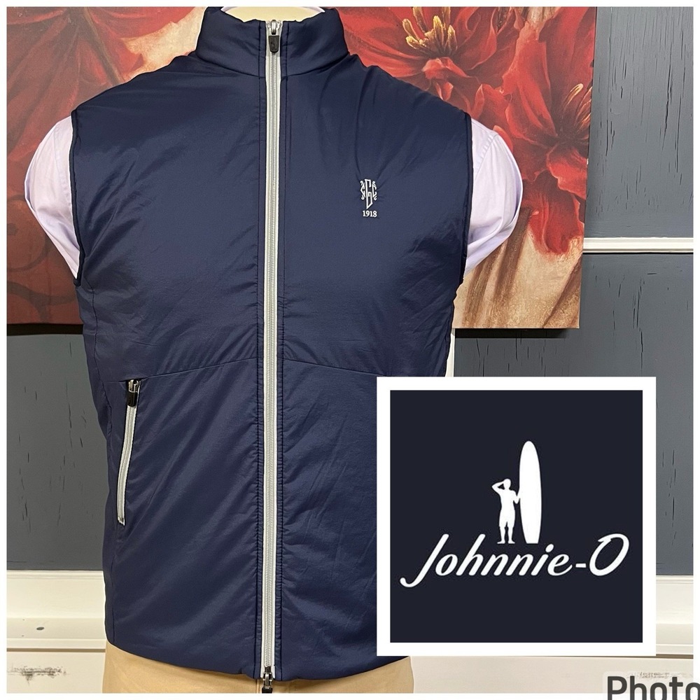 Johnnie-O Fox Vest Full-Zip Mens Sz Medium Stretch Puffer Lightweight Golf Navy